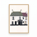 Nancy's Ardara pub print in a slim natural oak frame on a plain white background